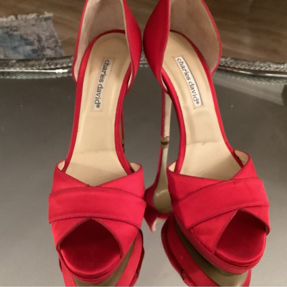Charles David satin red heels